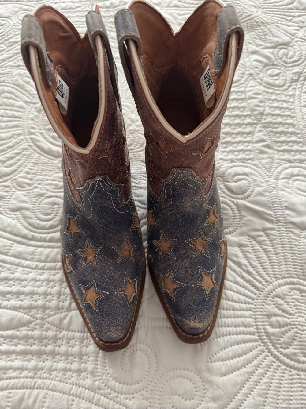 Dingo Blue and Brown Star Embroidered Western Ankle Boots